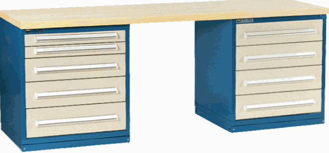 Vidmar Straight Workbench, Dual Cabinet, 84″